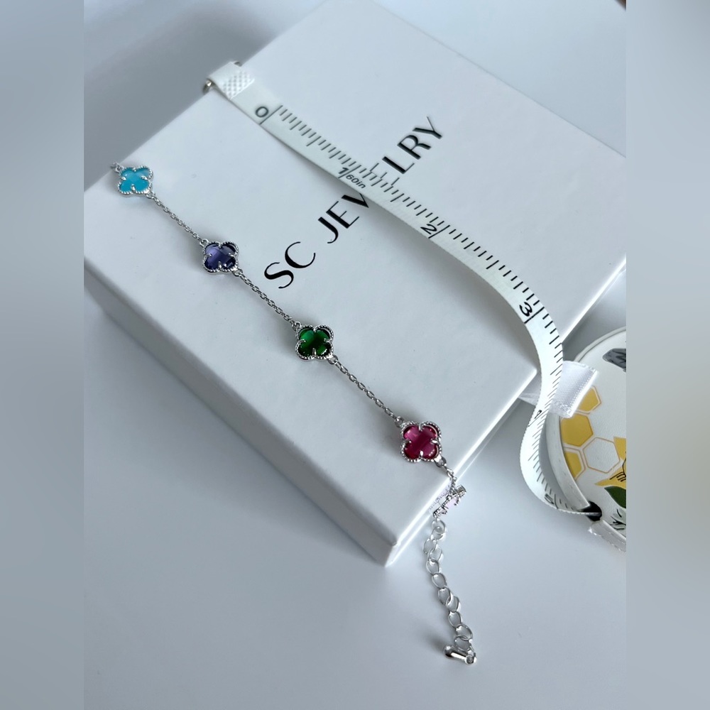 Clover Bracelet 14k Gold Filled Silver Color Luxury Jewelry - Picture 6 of 6